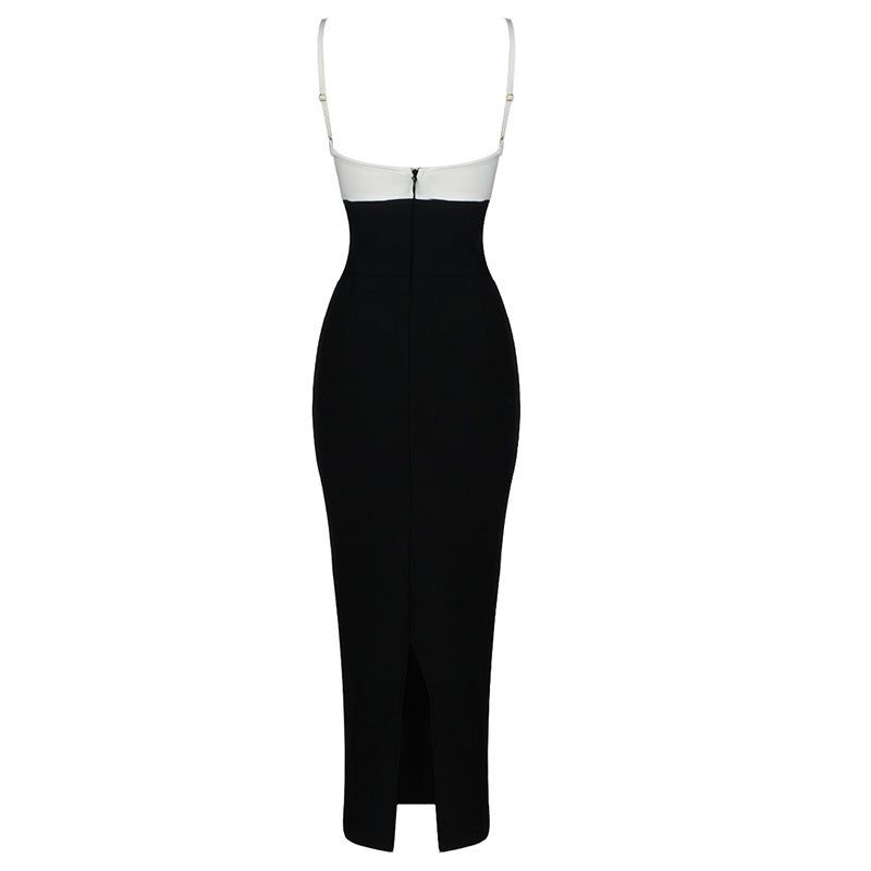 White Cut-Out Black Bandage Midi Dress H3337