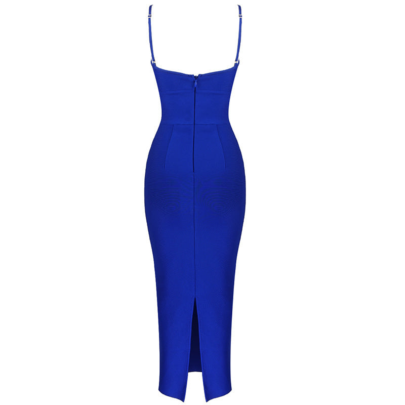 White Cut-Out Black Bandage Midi Dress H3337