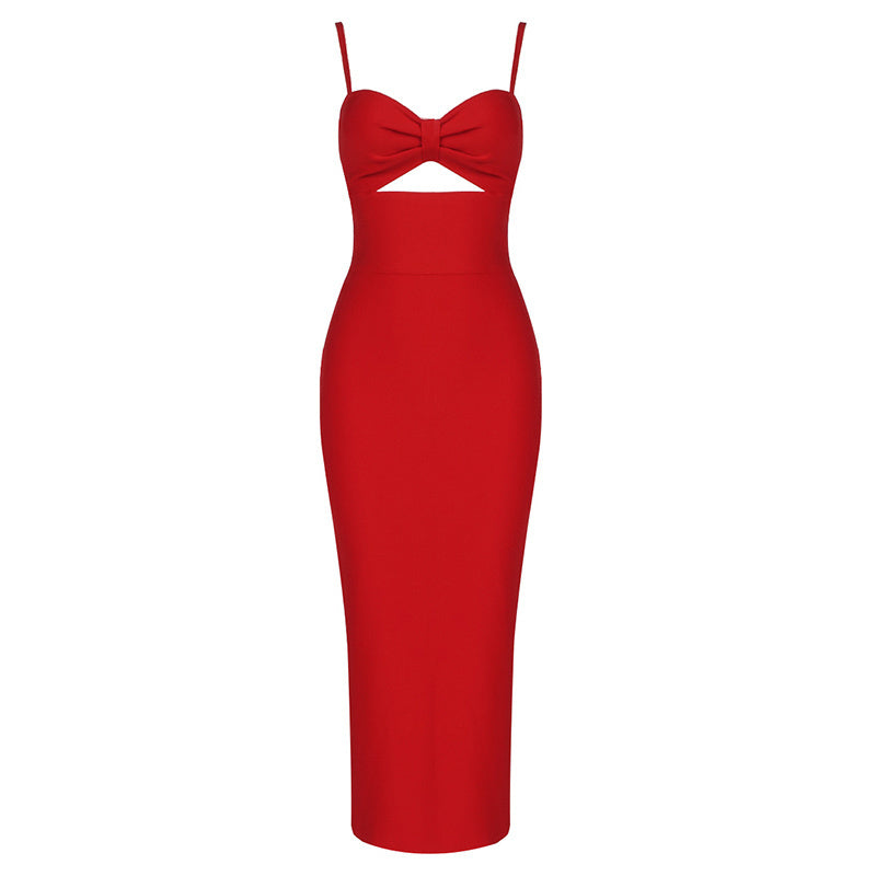 White Cut-Out Black Bandage Midi Dress H3337