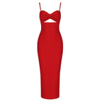 White Cut-Out Black Bandage Midi Dress H3337