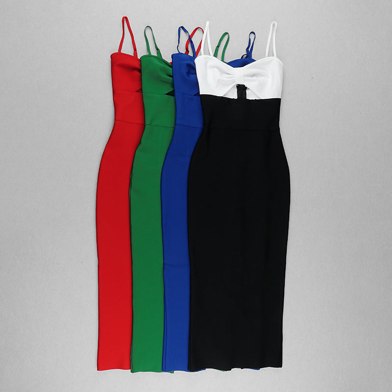 White Cut-Out Black Bandage Midi Dress H3337