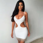 White Cutout Fringe Bodycon Dress H4848