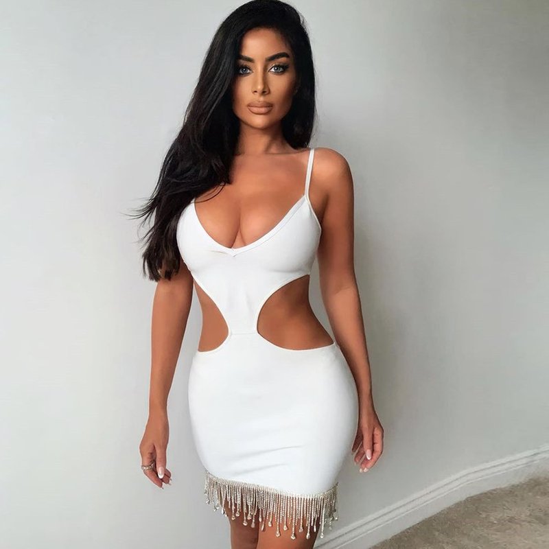 White Cutout Fringe Bodycon Dress H4848