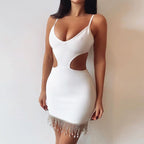 White Cutout Fringe Bodycon Dress H4848