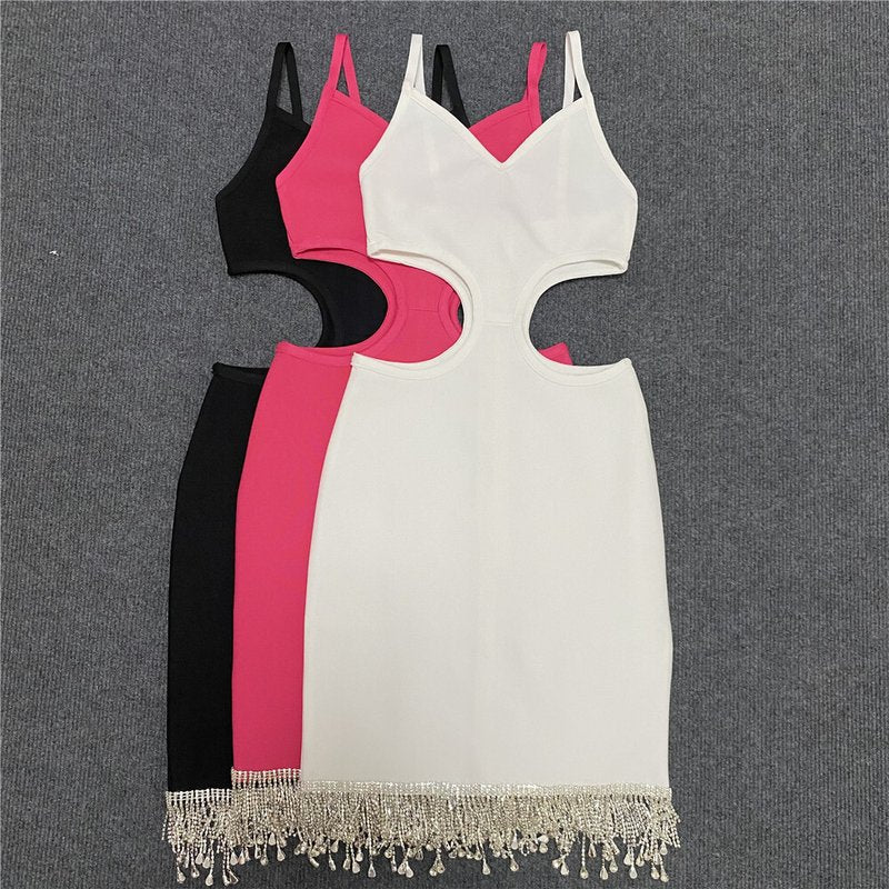 White Cutout Fringe Bodycon Dress H4848