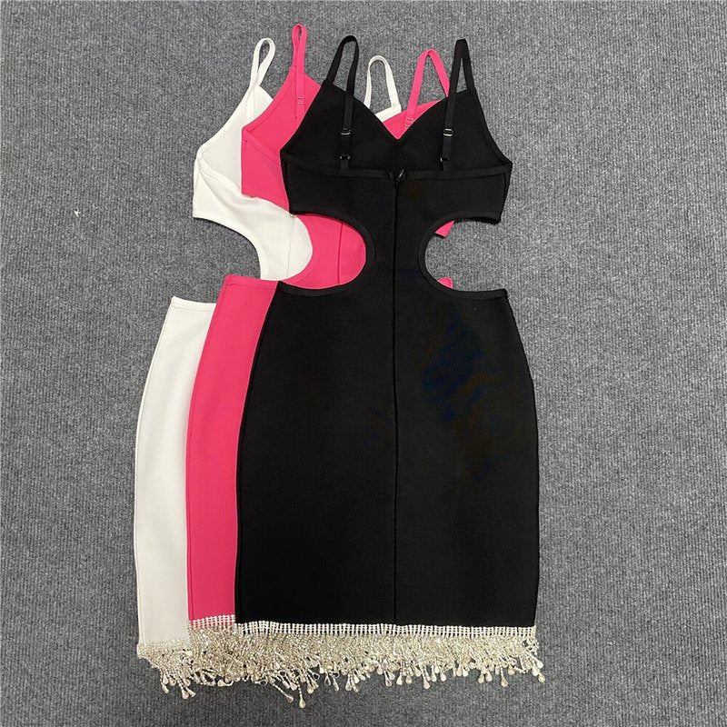 White Cutout Fringe Bodycon Dress H4848