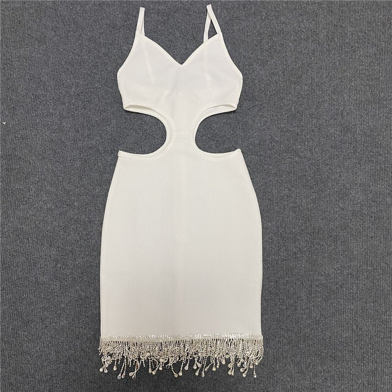 White Cutout Fringe Bodycon Dress H4848