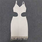 White Cutout Fringe Bodycon Dress H4848