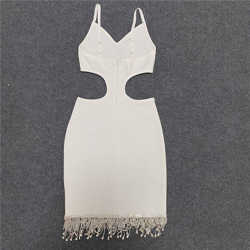 White Cutout Fringe Bodycon Dress H4848