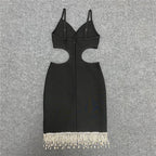 White Cutout Fringe Bodycon Dress H4848