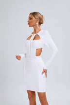 White Cutout Long Sleeve Bodycon Dress H6475