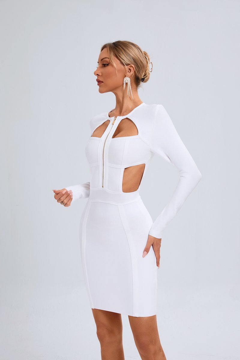 White Cutout Long Sleeve Bodycon Dress H6475