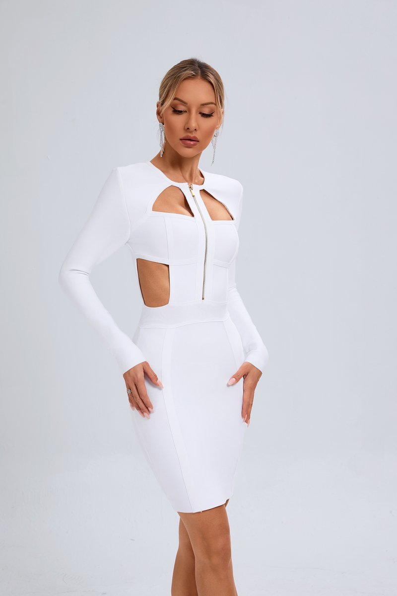 White Cutout Long Sleeve Bodycon Dress H6475
