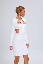 White Cutout Long Sleeve Bodycon Dress H6475