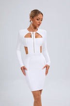 White Cutout Long Sleeve Bodycon Dress H6475