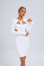 White Cutout Long Sleeve Bodycon Dress H6475