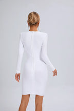White Cutout Long Sleeve Bodycon Dress H6475