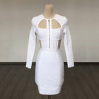 White Cutout Long Sleeve Bodycon Dress H6475