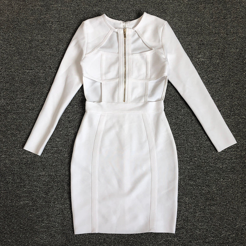 White Cutout Long Sleeve Bodycon Dress H6475