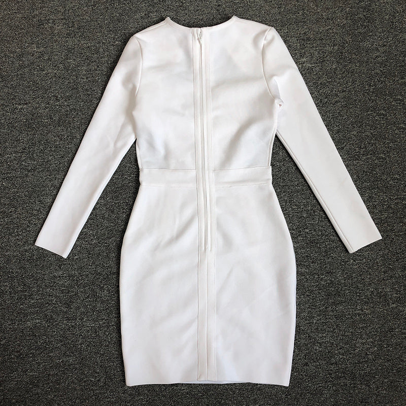 White Cutout Long Sleeve Bodycon Dress H6475