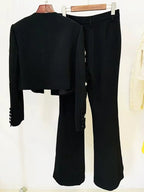 White Embellished Blazer Crop Top & Flared Pants Set H6223