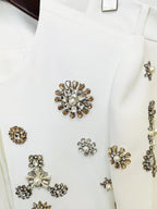 White Embellished Blazer Crop Top & Flared Pants Set H6223