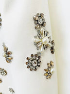 White Embellished Blazer Crop Top & Flared Pants Set H6223