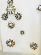 White Embellished Blazer Crop Top & Flared Pants Set H6223