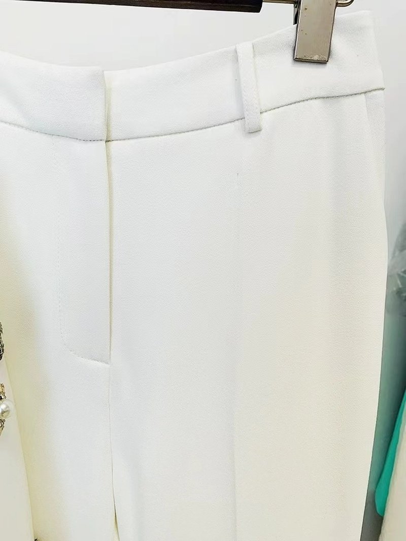 White Embellished Blazer Crop Top & Flared Pants Set H6223