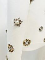 White Embellished Blazer Crop Top & Flared Pants Set H6223