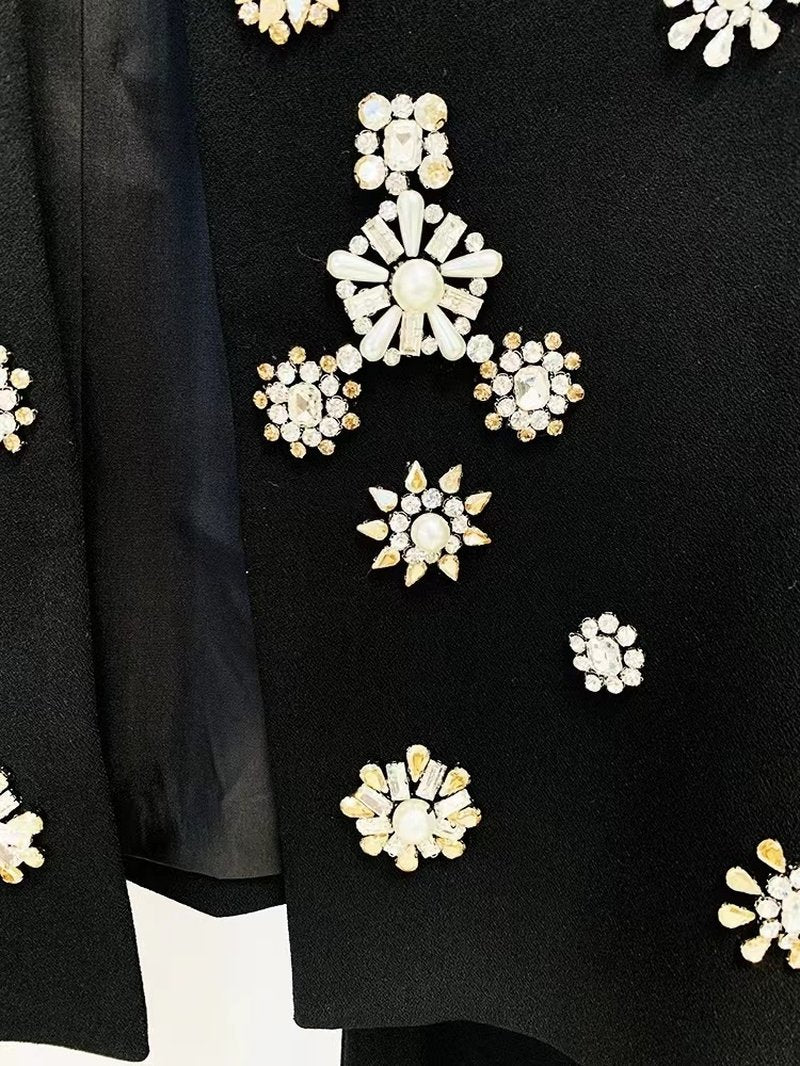 White Embellished Blazer Crop Top & Flared Pants Set H6223