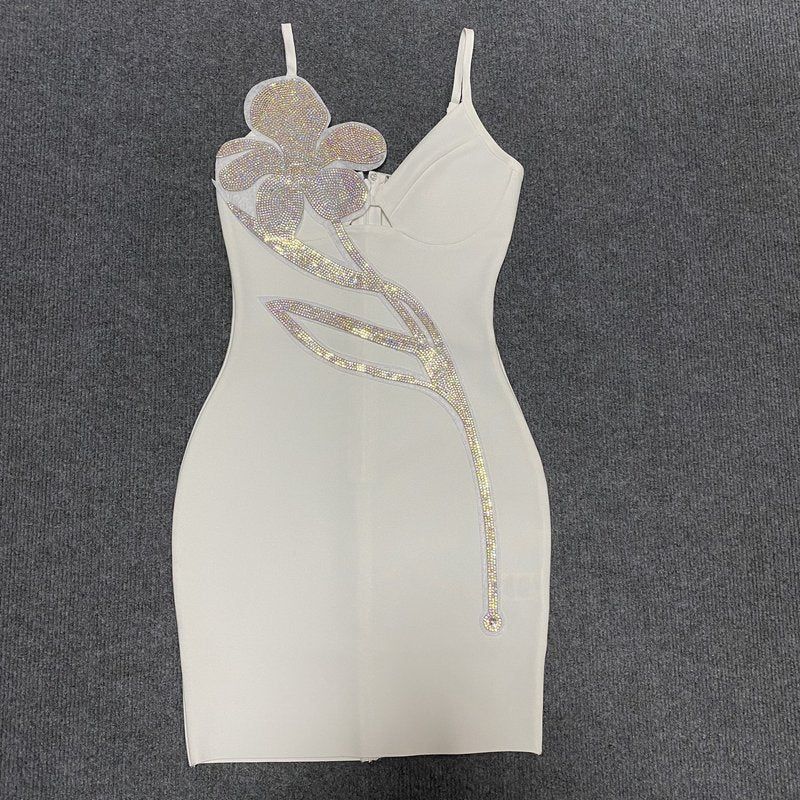 White Embellished Cut-Out Bodycon Dress H5460
