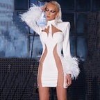 White Feather Sleeve Cutout Bodycon Dress H6020
