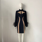 White Feather Sleeve Cutout Bodycon Dress H6020