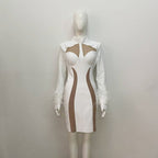 White Feather Sleeve Cutout Bodycon Dress H6020