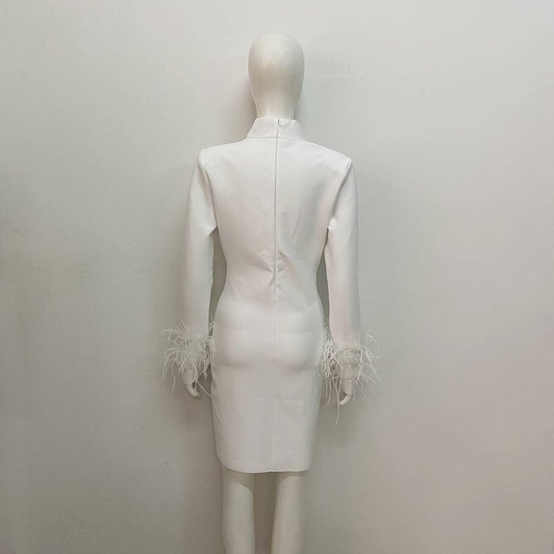 White Feather Sleeve Cutout Bodycon Dress H6020