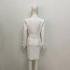 White Feather Sleeve Cutout Bodycon Dress H6020