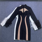 White Feather Sleeve Cutout Bodycon Dress H6020
