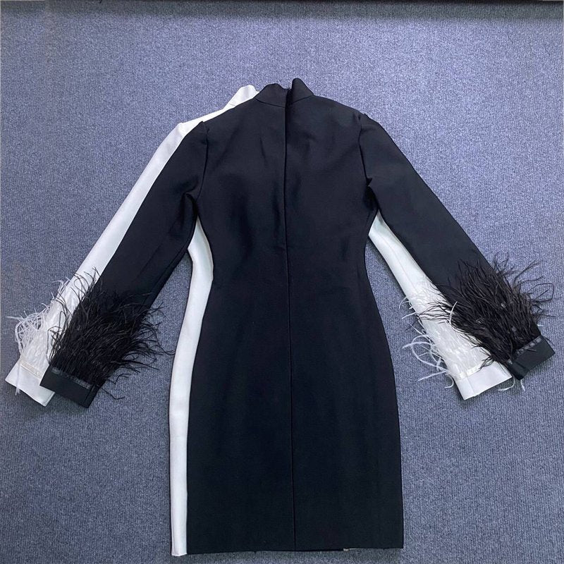 White Feather Sleeve Cutout Bodycon Dress H6020