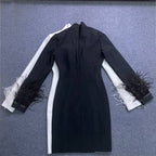White Feather Sleeve Cutout Bodycon Dress H6020