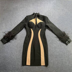 White Feather Sleeve Cutout Bodycon Dress H6020
