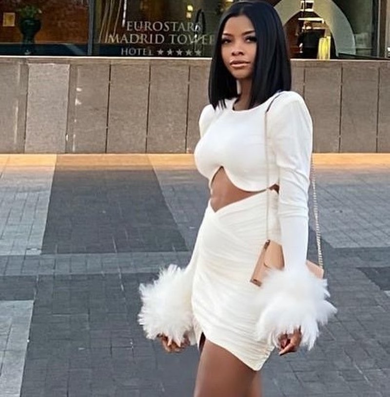 White Feather Sleeve Cutout Crop Top & Skirt Set H5813