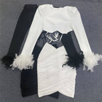 White Feather Sleeve Cutout Crop Top & Skirt Set H5813