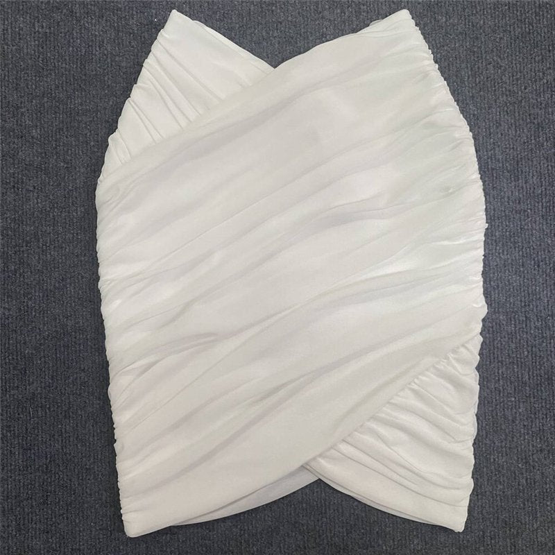 White Feather Sleeve Cutout Crop Top & Skirt Set H5813