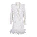 White Feather Trim Blazer Dress H5830