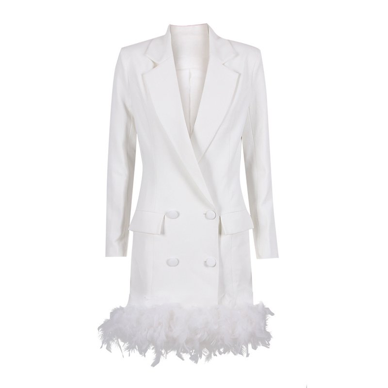 White Feather Trim Blazer Dress H5830
