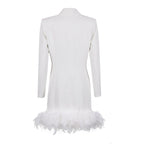 White Feather Trim Blazer Dress H5830