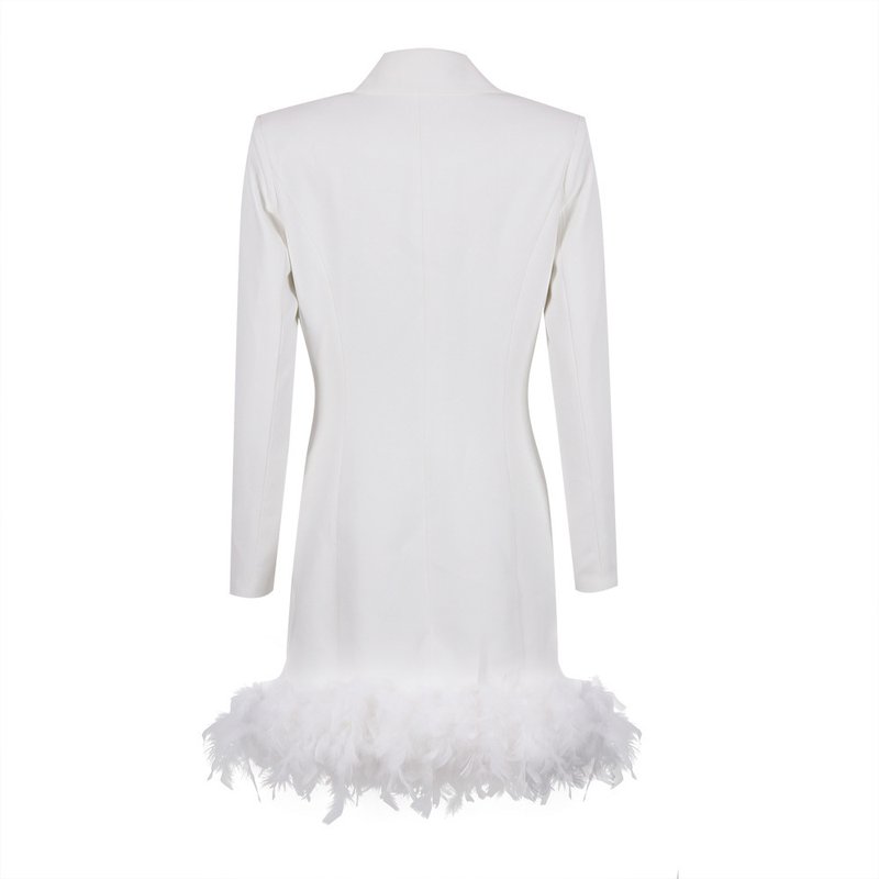 White Feather Trim Blazer Dress H5830