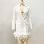 White Feather Trim Blazer Dress H5830