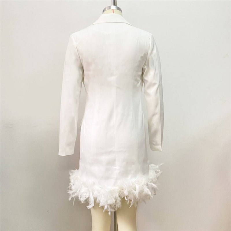 White Feather Trim Blazer Dress H5830